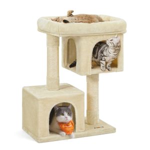 SONGMICS HOME 33.1-Inch Large Cat Tower, Cat Tree with 2 Caves, Scratching Post & Spacious Perch for Cats up to 16 lb