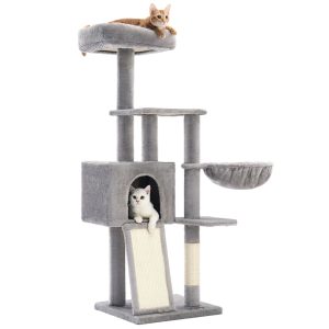 SONGMICS HOME 53.1-Inch Cat Tower with Washable Perch Cover, Scratching Post, Basket & Cave