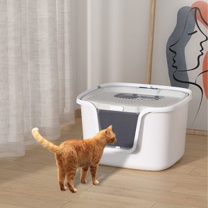 HANAMYA Seamless Molded Jumbo Cat Litter Box with Scoop, Top or Front-Entry