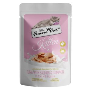 Fussie Cat Pouch Tuna & Salmon with Pumpkin in goat milk Mousse Kitten Food