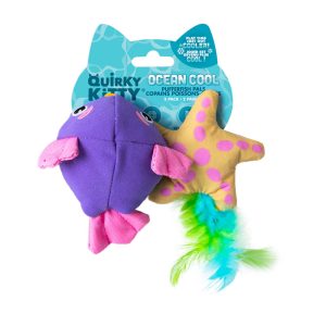 Quirky Kitty Cooling Ocean-Themed Design with Pufferfish Pals Catnip Cat Toys