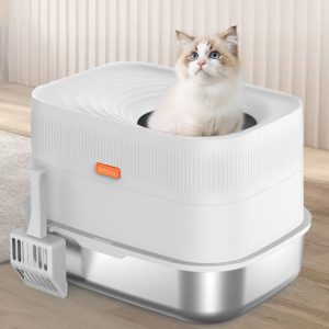 PawsPik Extra-Large Stainless Steel Top Entry Cat Litter Box & Scooper
