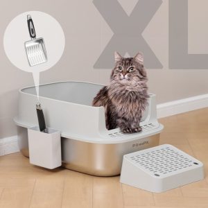 PawsPik Extra-Large Stainless Steel Cat Litter Box & Metal Scooper