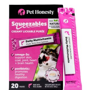Pet Honesty Multivitamin Squeezables Salmon Flavored Creamy Lickable Puree Supplement for Cats