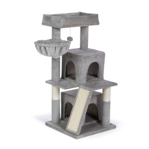 Prevue Pet Products Comfy Kitty Gray Cat Tree with Ramp, Scratching Posts, Hideaways, and Perch Bed