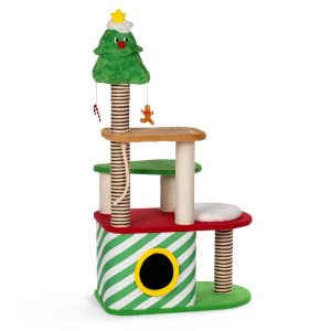 Prevue Pet Products Kringle Cat Chateaux Holiday Cat Condo With Multiple Perches, Hideaway, Toys, and Scratchers